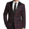 After Hours Slim Fit Satin Peak Lapel Dinner Jacket, Red Tartan Plaid -Men Clothing Store MW40 160A 11 AFTER HOURS RED TARTAN MAIN
