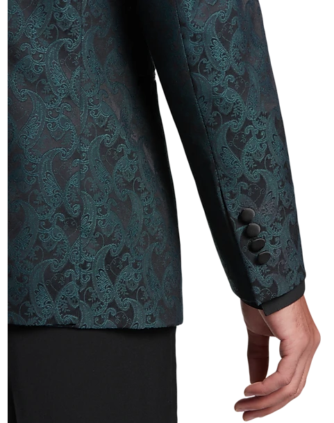 Egara Slim Fit Peak Lapel Dinner Jacket, Emerald Green Paisley 4 Egara Slim Fit Peak Lapel Dinner Jacket, Emerald Green Paisley - Image 2