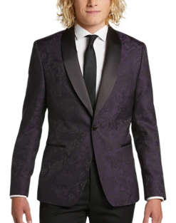 Egara Slim Fit Shawl Lapel Dinner Jacket, Plum Jacquard