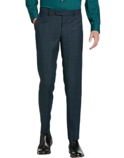 Egara Skinny Fit Suit Separates Pant, Teal Plaid