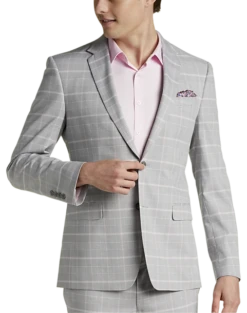 Egara Skinny Fit Suit Separates Coat, Gray & Pink Plaid