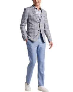 Paisley & Gray Slim Fit Suit Separates Coat, Blue & Beige Check -Men Clothing Store MW40 3XKR 67 PAISLEY GRAY BLUE BEIGE CHECK ALT5