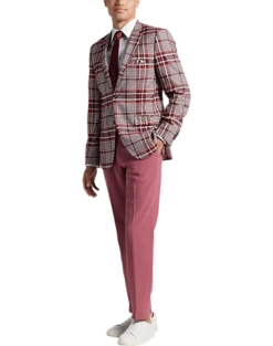 Paisley & Gray Slim Fit Suit Separates Coat, Pink Plaid -Men Clothing Store MW40 3XMF 60 PAISLEY GRAY PINK PLAID ALT5