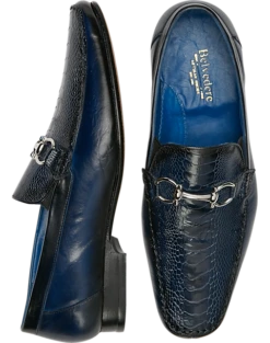 Belvedere Bruno Ostrich & Calf Moc Toe Bit Loafers, Black