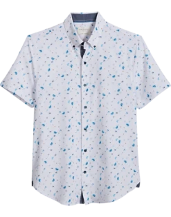 Con.Struct Slim Fit Short Sleeve Sport Shirt White & Blue Paisley
