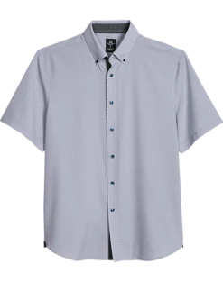 Michael Strahan Modern Fit Short Sleeve Sport Shirt White Woven Pattern