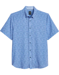 Michael Strahan Modern Fit 4-Way Stretch Short Sleeve Sport Shirt, Blue Confetti Dot
