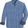 Michael Strahan Modern Fit Button-Down Collar Four-Way Stretch Sport Shirt, Medium Blue Geo Check -Men Clothing Store MW40 6N2L 14 MICHAEL STRAHAN MED BLUE MAIN