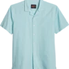 Egara Slim Fit Seersucker Short Sleeve Sport Shirt, Aqua Tonal Stripe -Men Clothing Store MW40 6N7X 26 EGARA AQUA MAIN