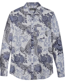 Paisley & Gray Slim Fit Spread Collar Sport Shirt, Blue Baroque Pheasant