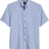 Michael Strahan Modern Fit Four-Way Stretch Short Sleeve Sport Shirt, Blue Geometric -Men Clothing Store MW40 6NGH 14 MICHAEL STRAHAN MED BLUE MAIN