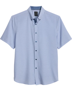 Michael Strahan Modern Fit Four-Way Stretch Short Sleeve Sport Shirt, Blue Geometric