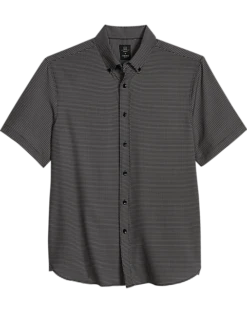 Michael Strahan Modern Fit Four-Way Stretch Short Sleeve Sport Shirt, Black Geometric
