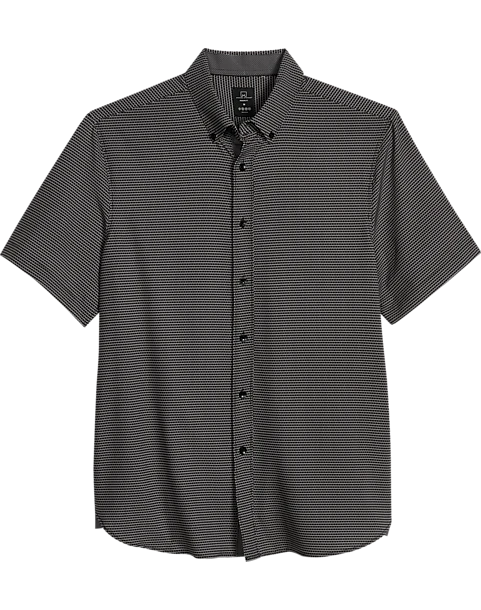 Michael Strahan Modern Fit Four-Way Stretch Short Sleeve Sport Shirt, Black Geometric 3 Michael Strahan Modern Fit Four-Way Stretch Short Sleeve Sport Shirt, Black Geometric