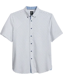 Michael Strahan Modern Fit 4-Way Stretch Short Sleeve Sport Shirt, White & Blue Dot