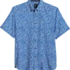 Michael Strahan Modern Fit 4-Way Stretch Short Sleeve Sport Shirt, Blue Floral -Men Clothing Store MW40 6NH8 14 MICHAEL STRAHAN BLUE MAIN