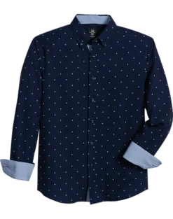 Michael Strahan Modern Fit Button-Down Collar 4-Way Stretch Sport Shirt, Navy Stars