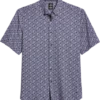 Michael Strahan Modern Fit 4-Way Stretch Short Sleeve Sport Shirt, Navy & Wine Floral -Men Clothing Store MW40 6NX2 01 MICHAEL STRAHAN NAVY MAIN