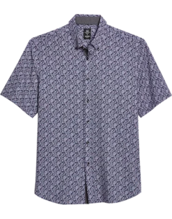 Michael Strahan Modern Fit 4-Way Stretch Short Sleeve Sport Shirt, Navy & Wine Floral
