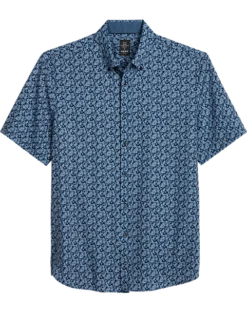 Michael Strahan Modern Fit 4-Way Stretch Short Sleeve Sport Shirt, Navy & Blue Floral