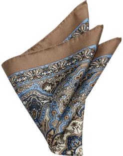 Joseph Abboud Silk Pocket Square, Taupe Paisley